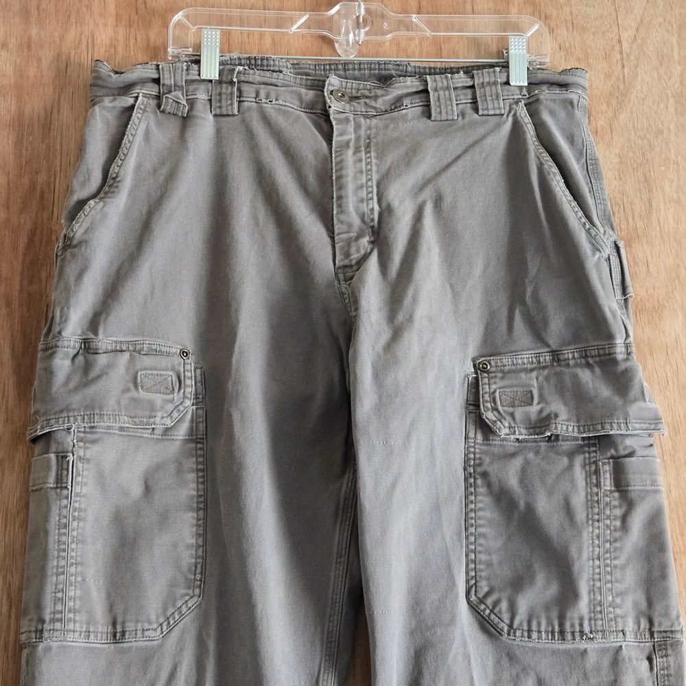 Duluth Trading Co Flex Fire Hose Cargo Work Pants Gray 38x34 Distressed Frayed